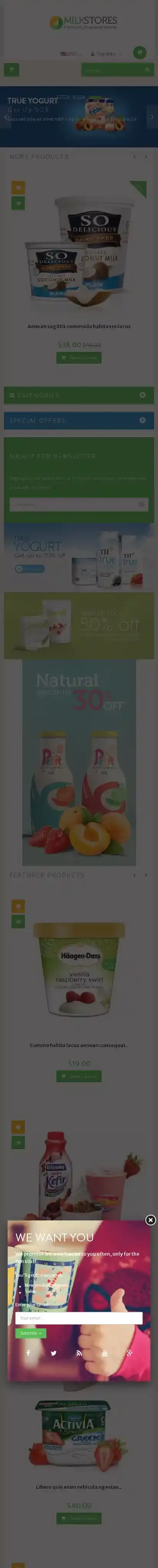 Leo Milk Store home page on mobile