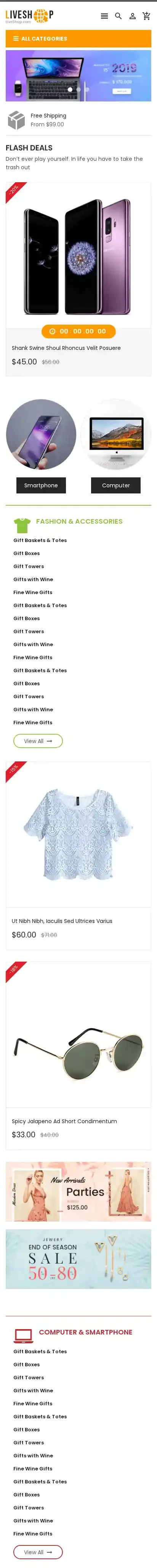 LiveShop home page on mobile