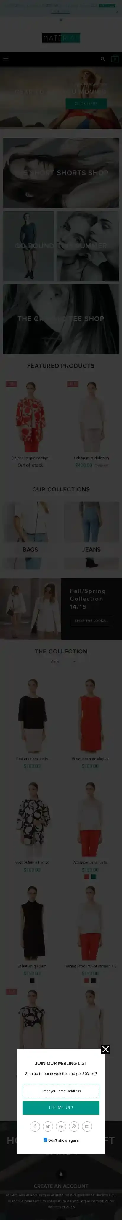 Material home page on mobile