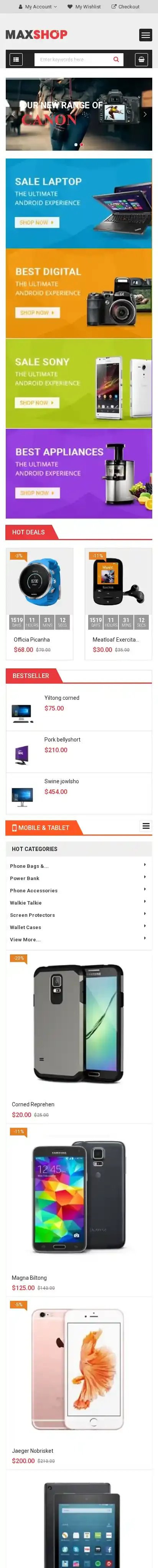 MaxShop home page on mobile