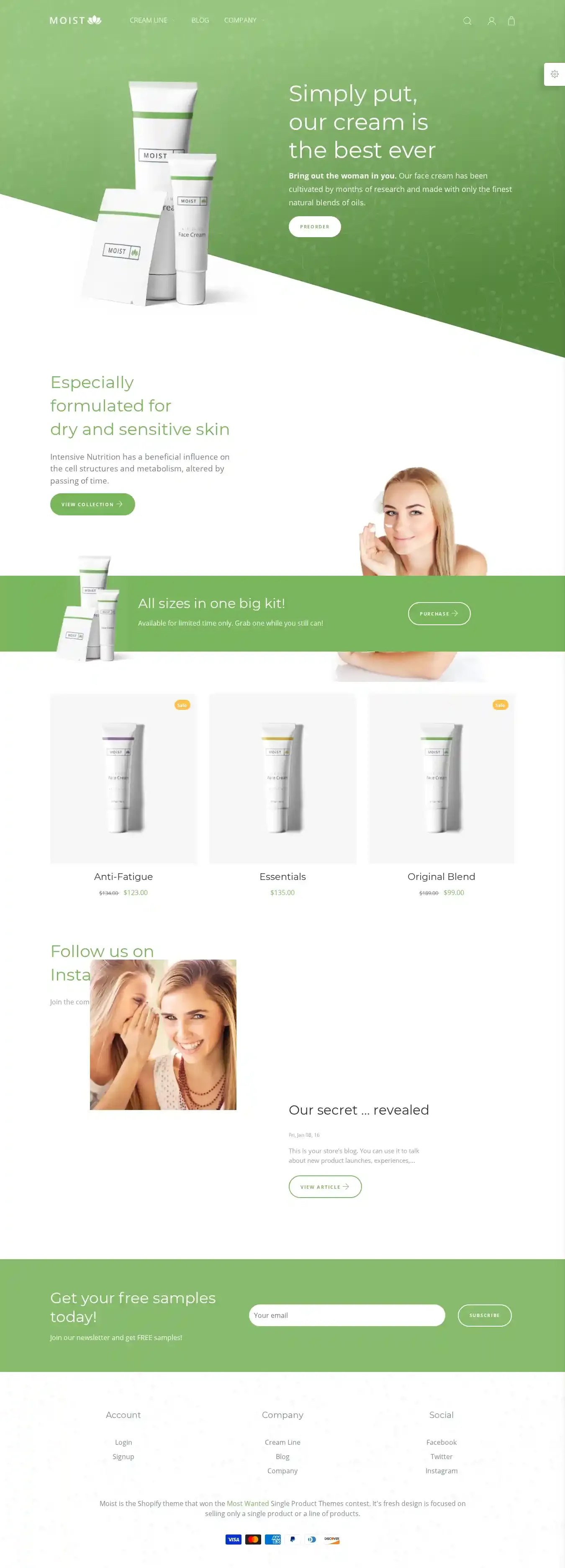 Moist home page on desktop