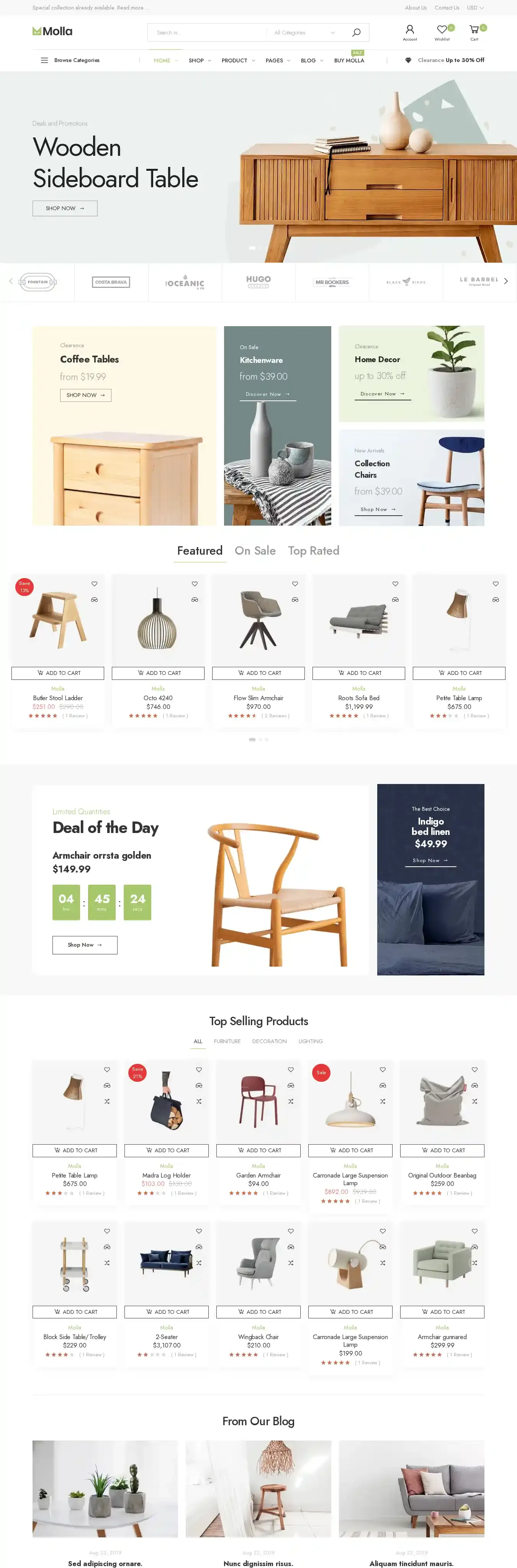Molla home page on desktop