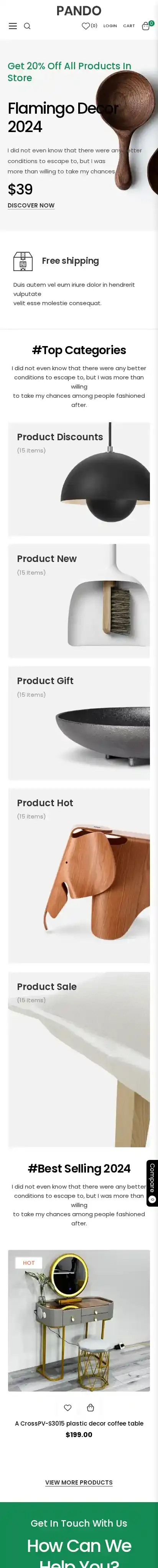 Pando home page on mobile