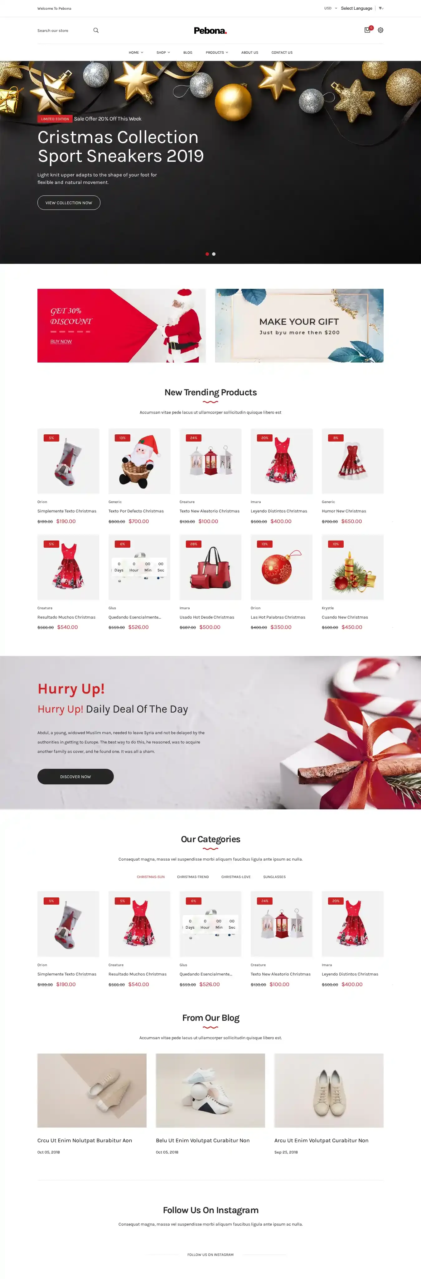 Pebona home page on desktop