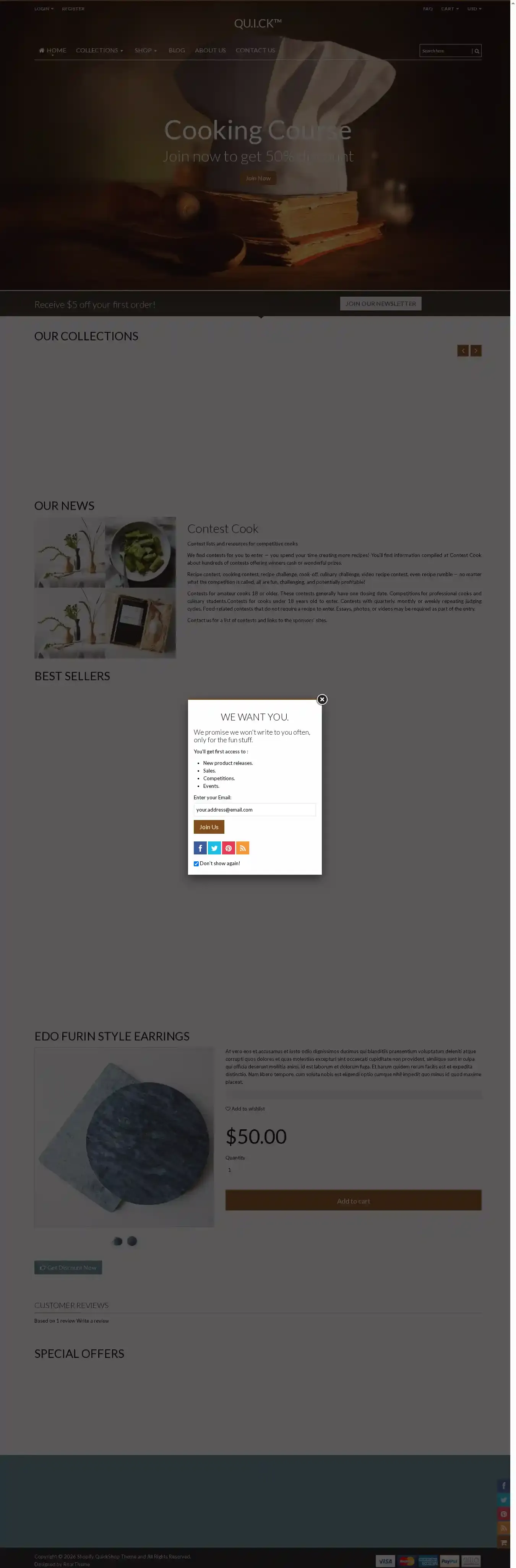 Quickshop home page on desktop