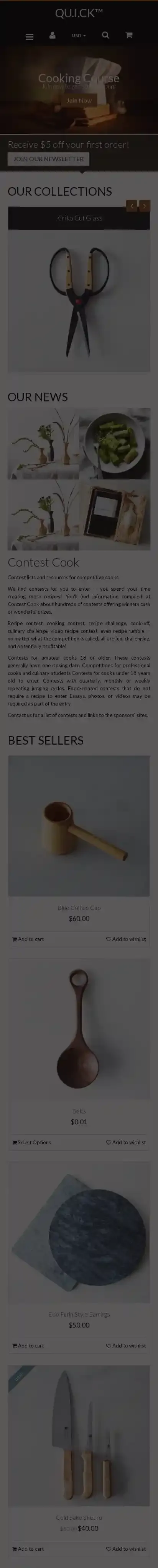 Quickshop home page on mobile