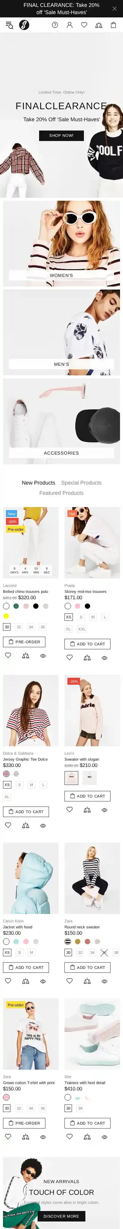 Shella home page on mobile
