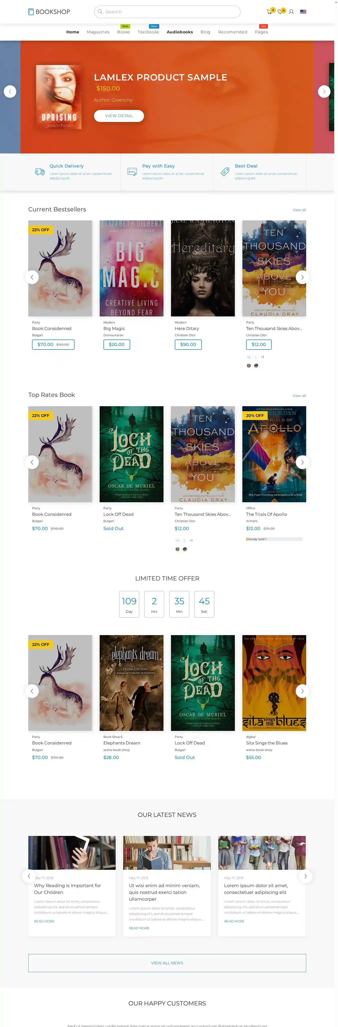 Bookshop home page on desktop