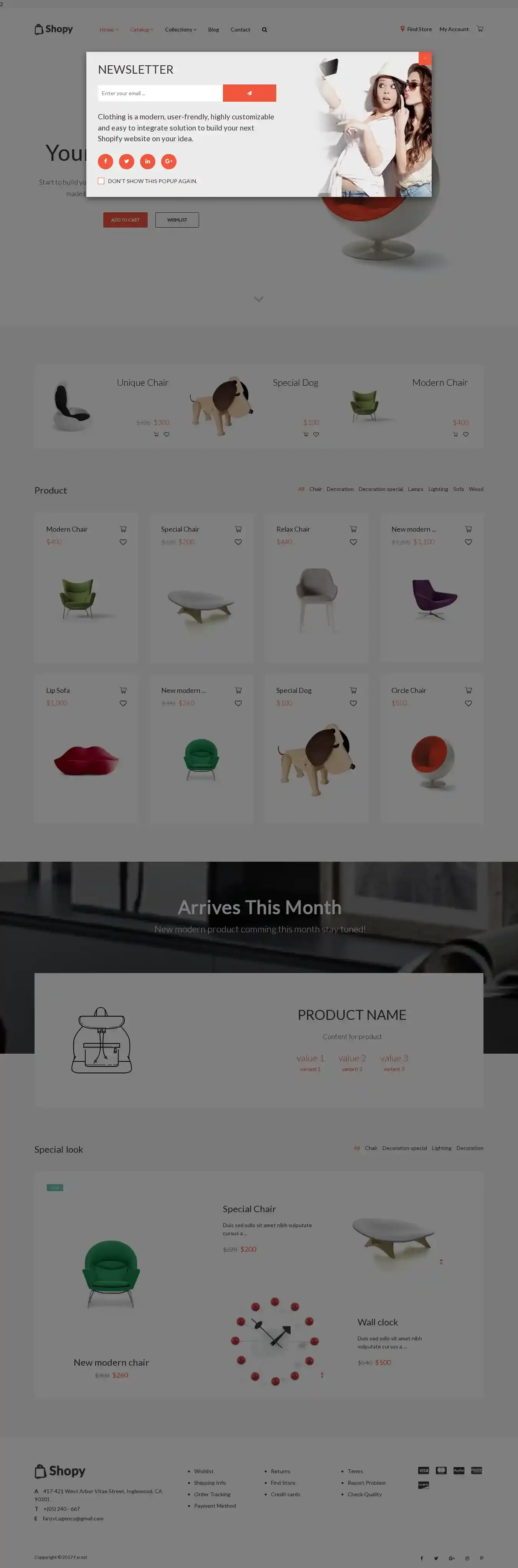 Shopy home page on desktop