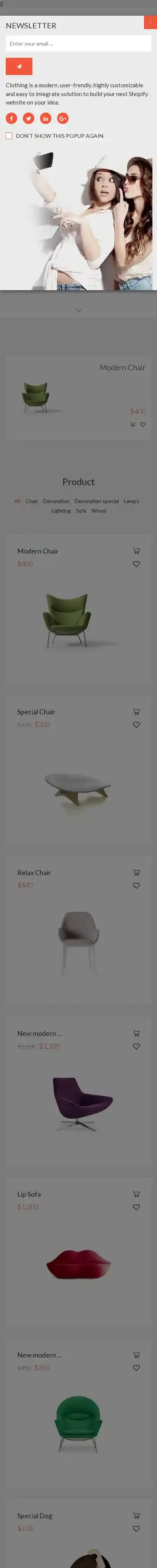 Shopy home page on mobile