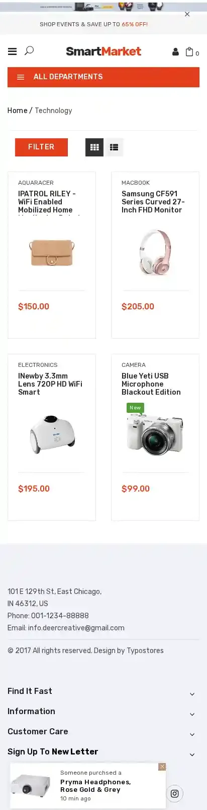 SmartMarket home page on mobile