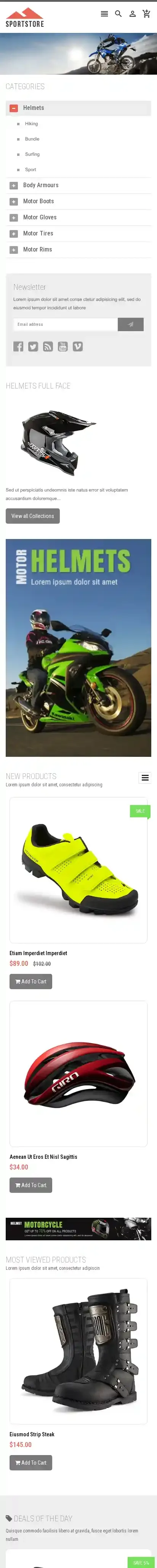SportStore home page on mobile