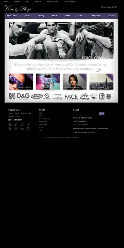 Vanity Shop home page on mobile