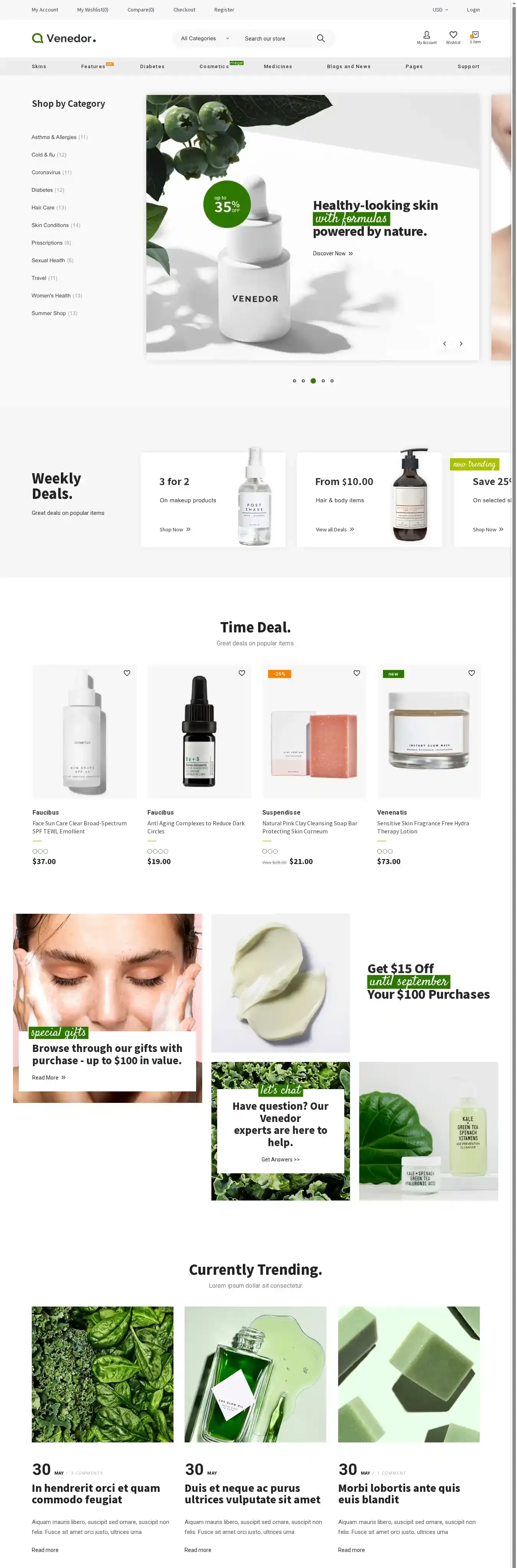Venedor home page on desktop