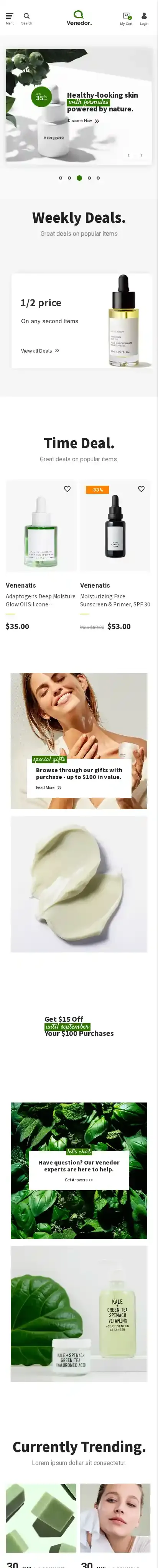 Venedor home page on mobile