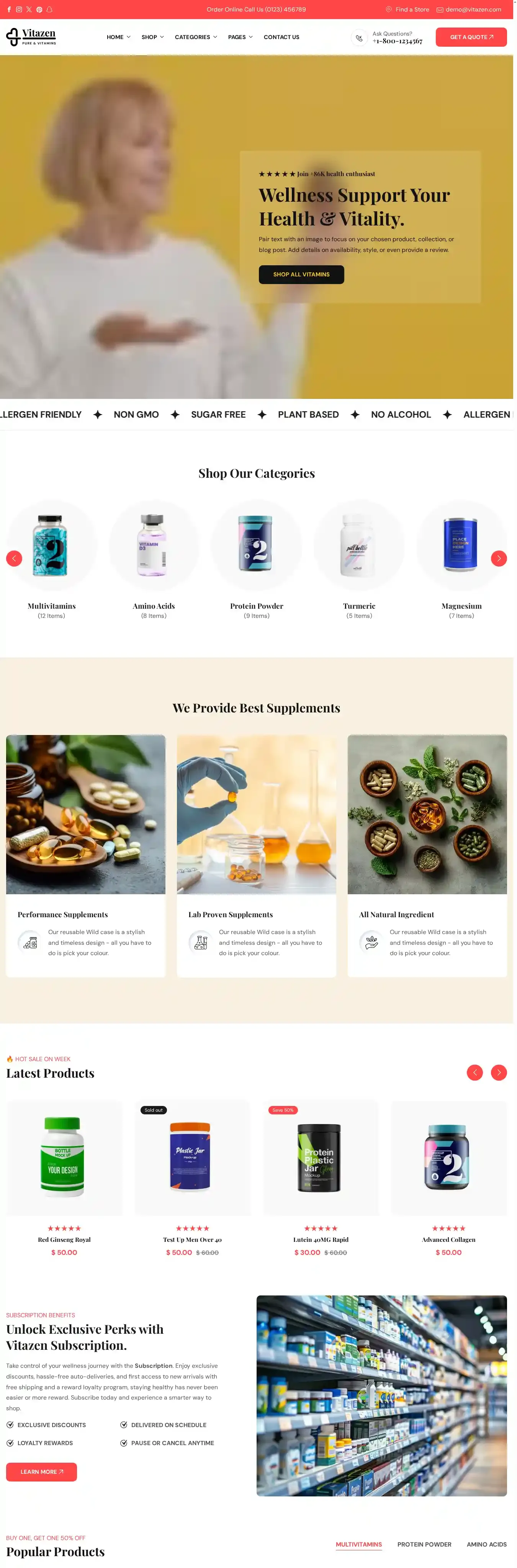 Vitazen home page on desktop