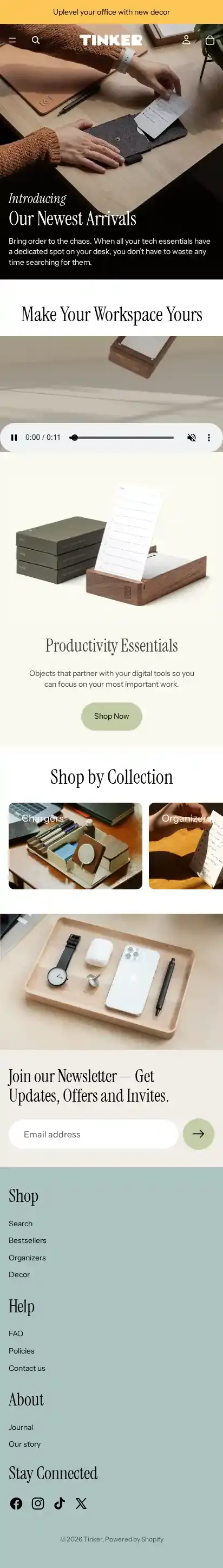 Tinker home page on mobile