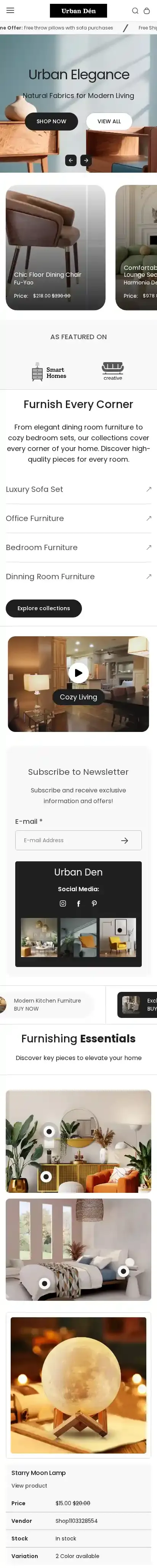Urban home page on mobile