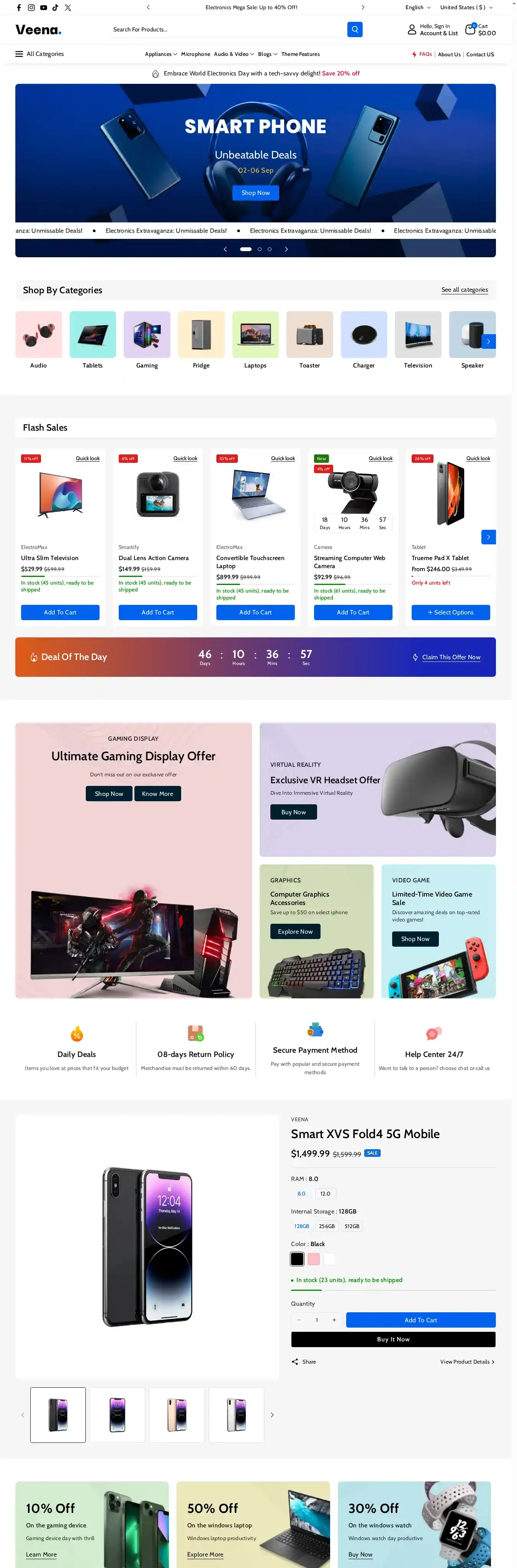 Veena home page on desktop