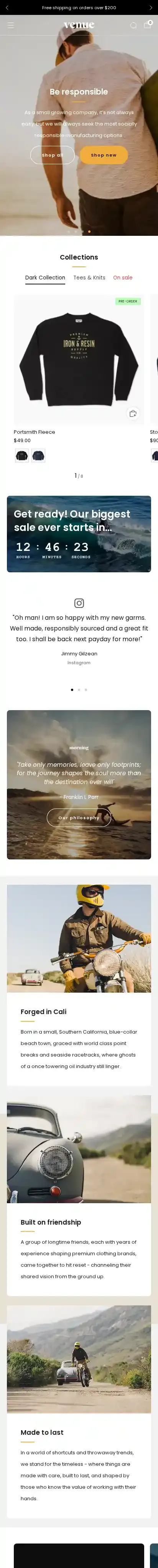 Venue home page on mobile