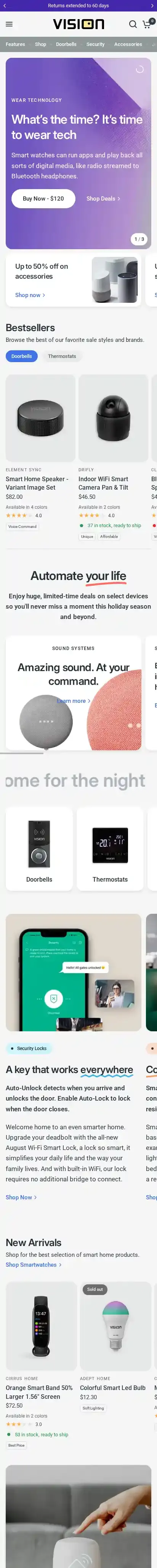 Vision home page on mobile