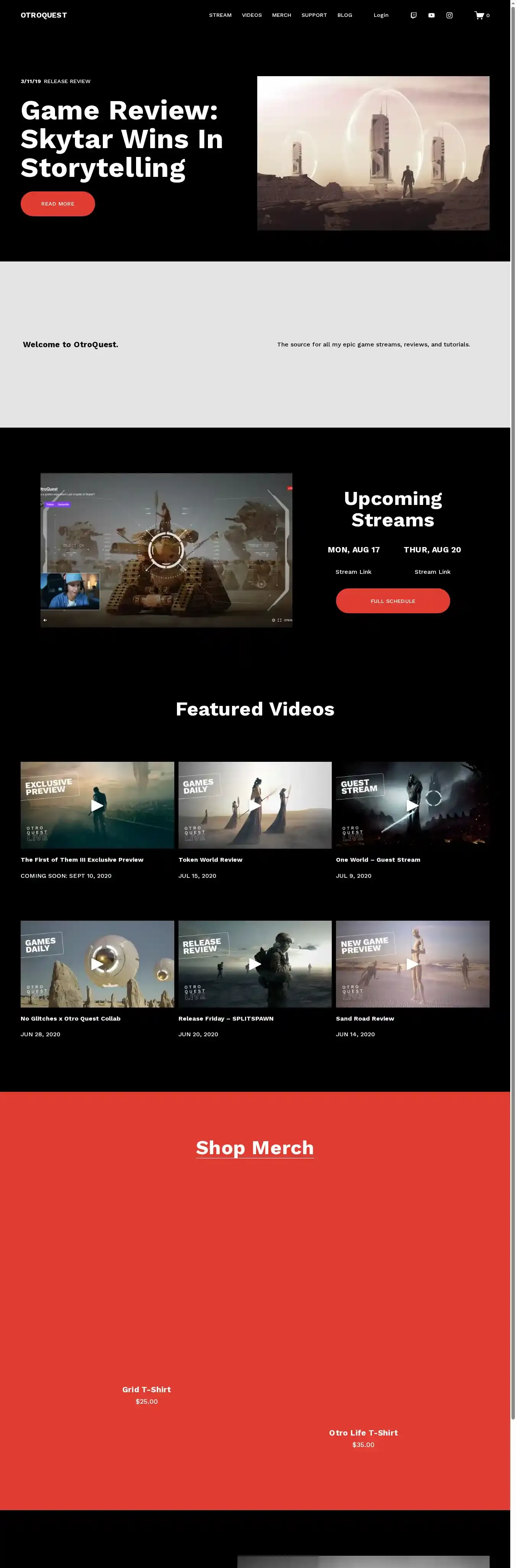 Otroquest home page on desktop