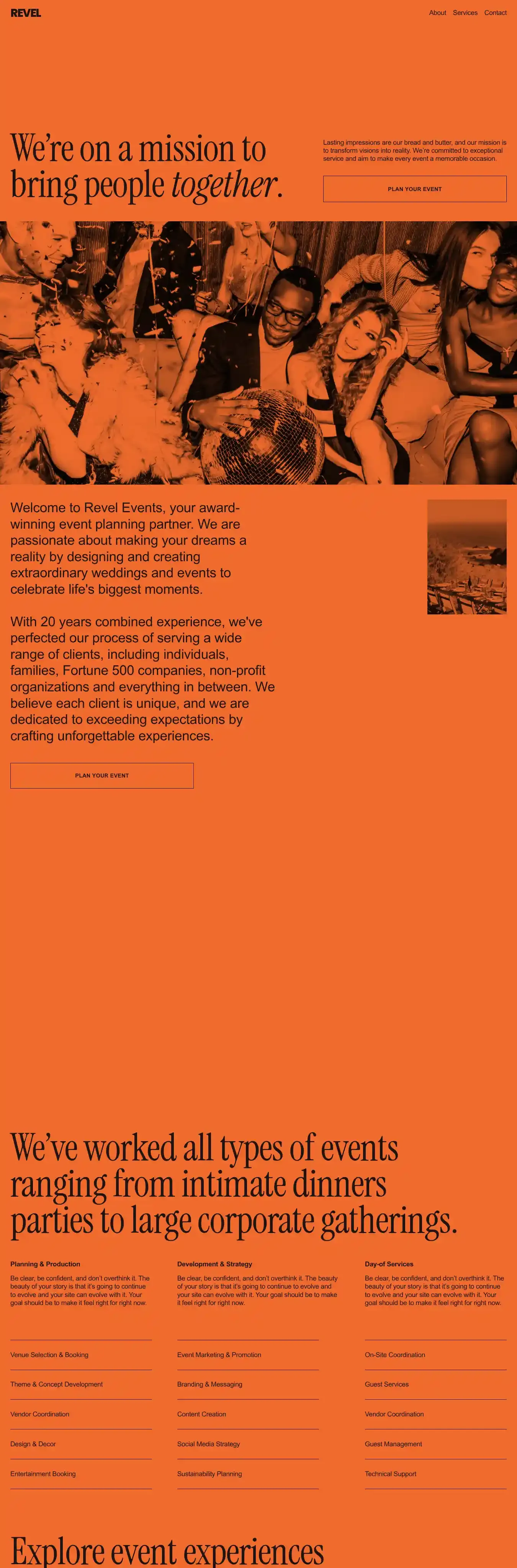 Revel home page on desktop