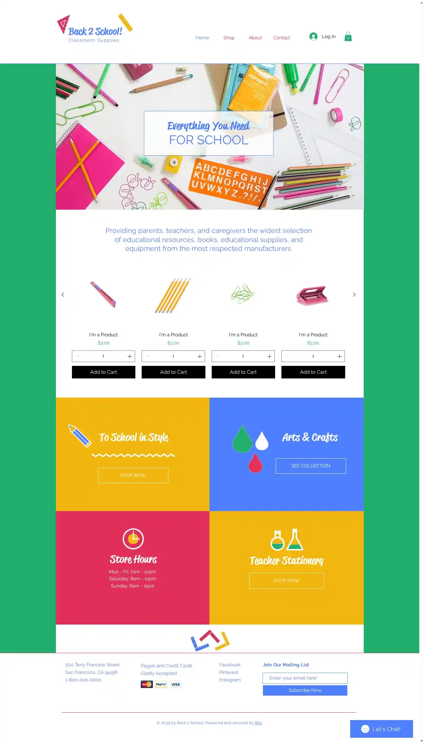 Stationery Store home page on desktop