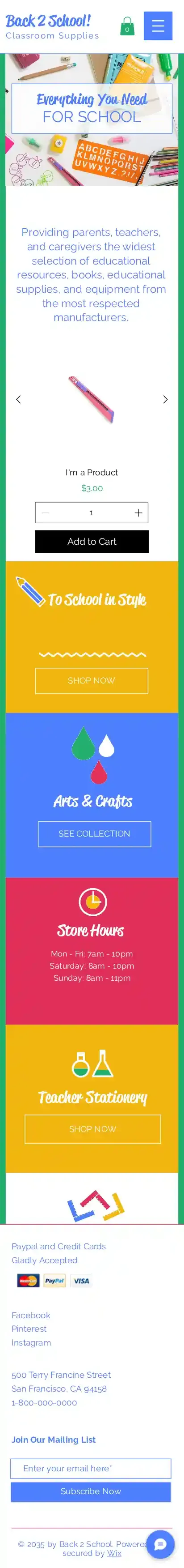 Stationery Store home page on mobile