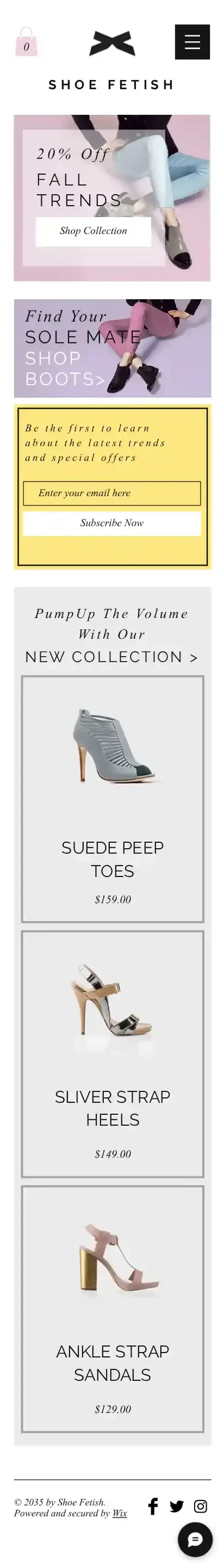 Shoe Store home page on mobile