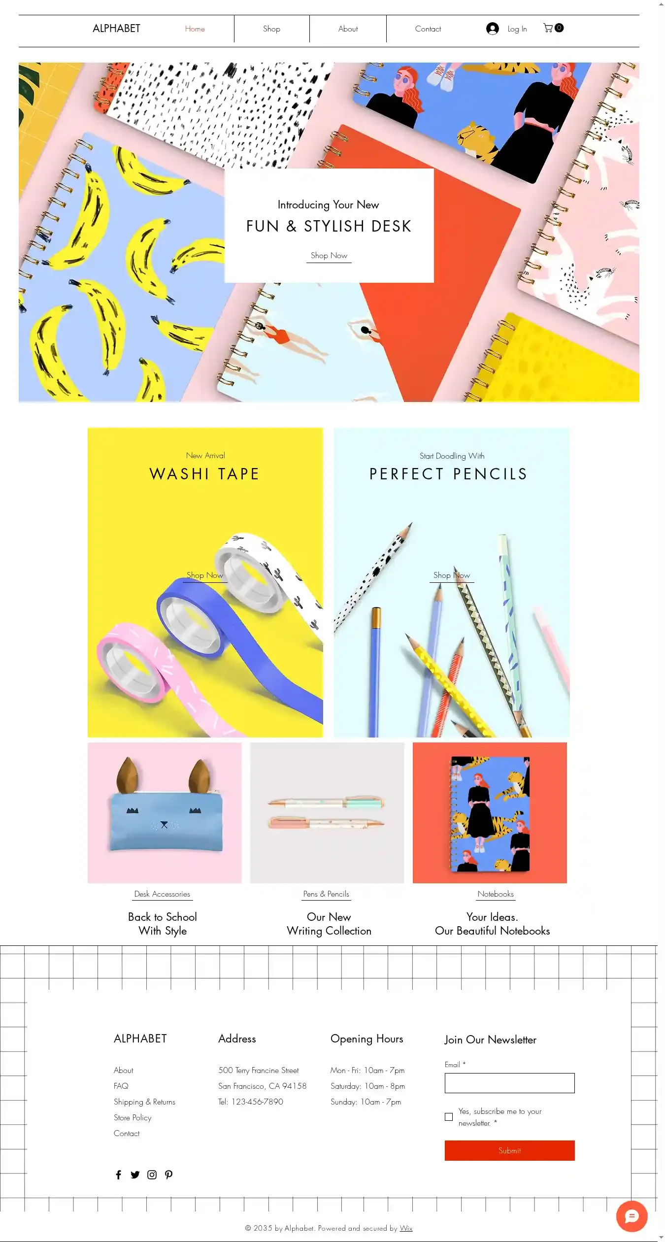 Stationery Store home page on desktop
