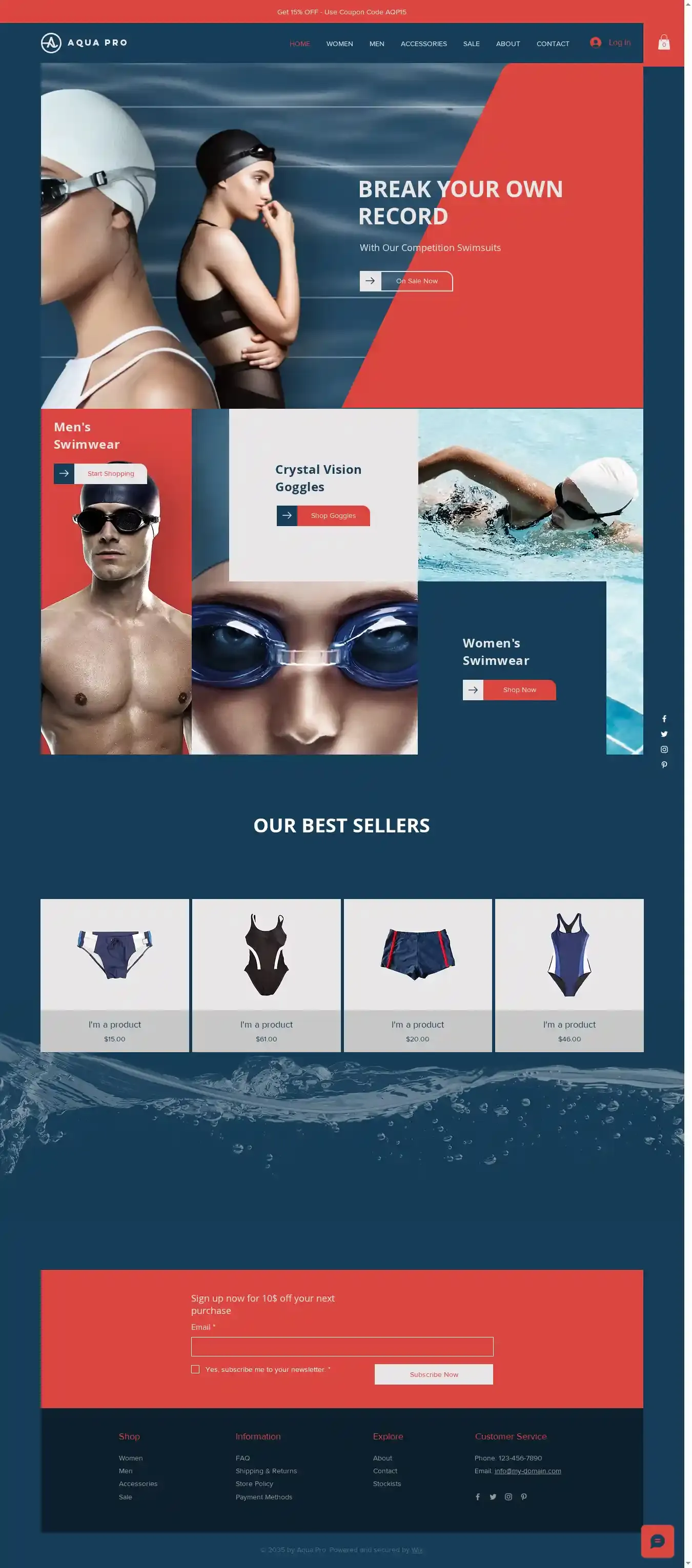 Swimwear Store home page on desktop