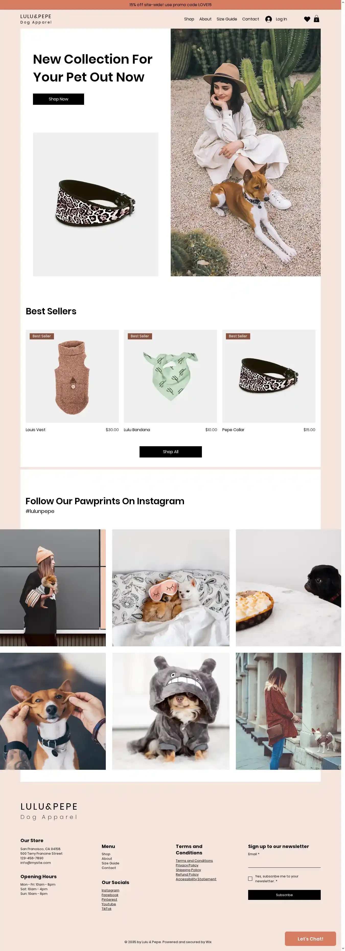 Pet Apparel Shop home page on desktop