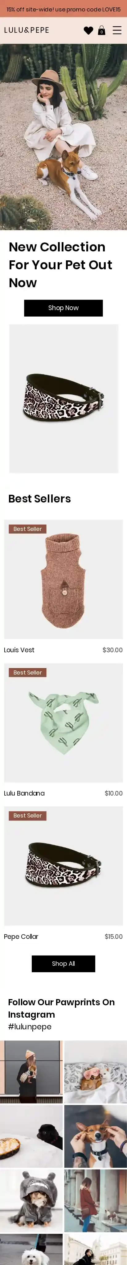Pet Apparel Shop home page on mobile