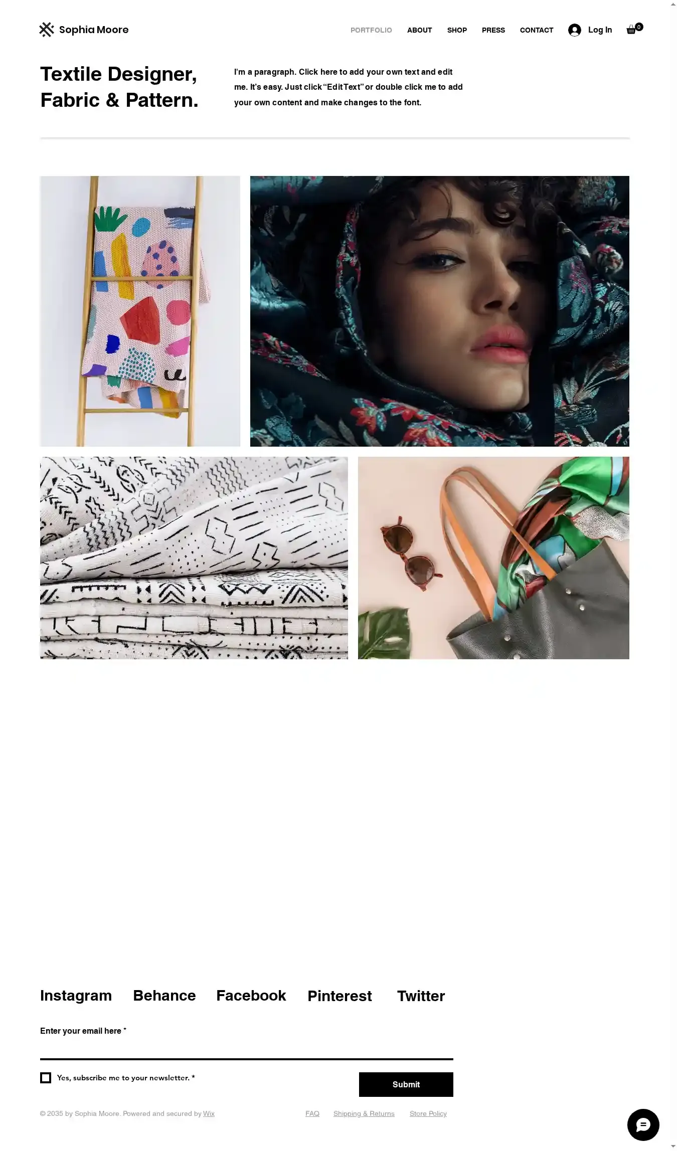 Textile Designer home page on desktop