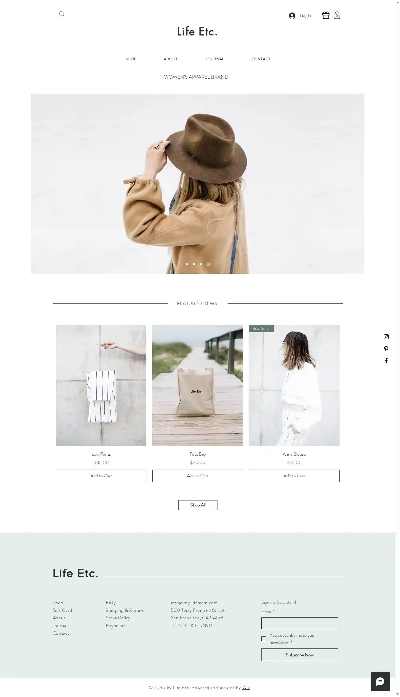 Clothing Store home page on desktop