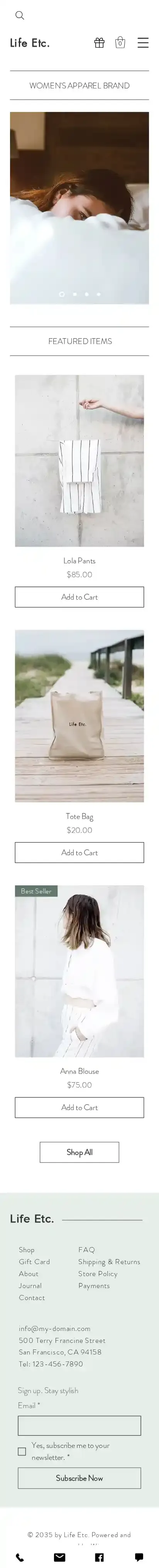 Clothing Store home page on mobile