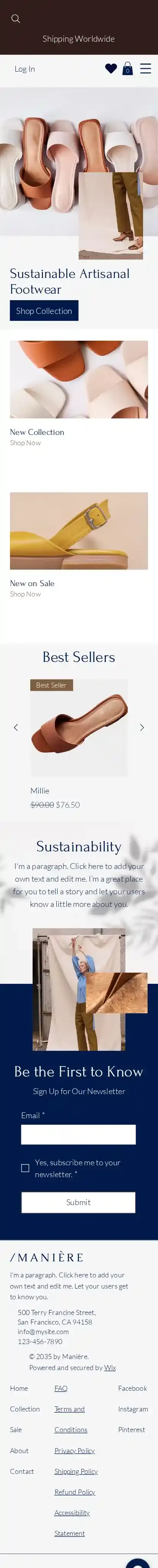 Shoe Store home page on mobile