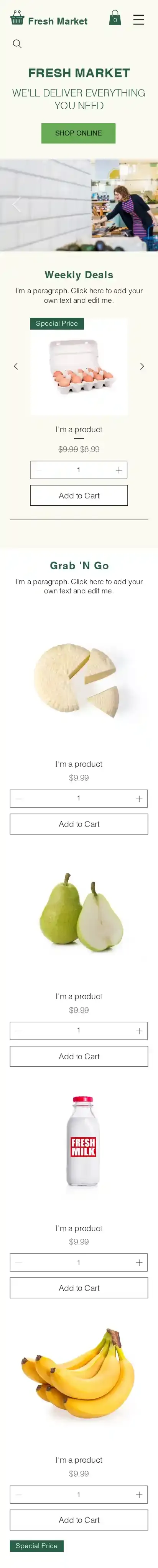 Online Grocery Store home page on mobile