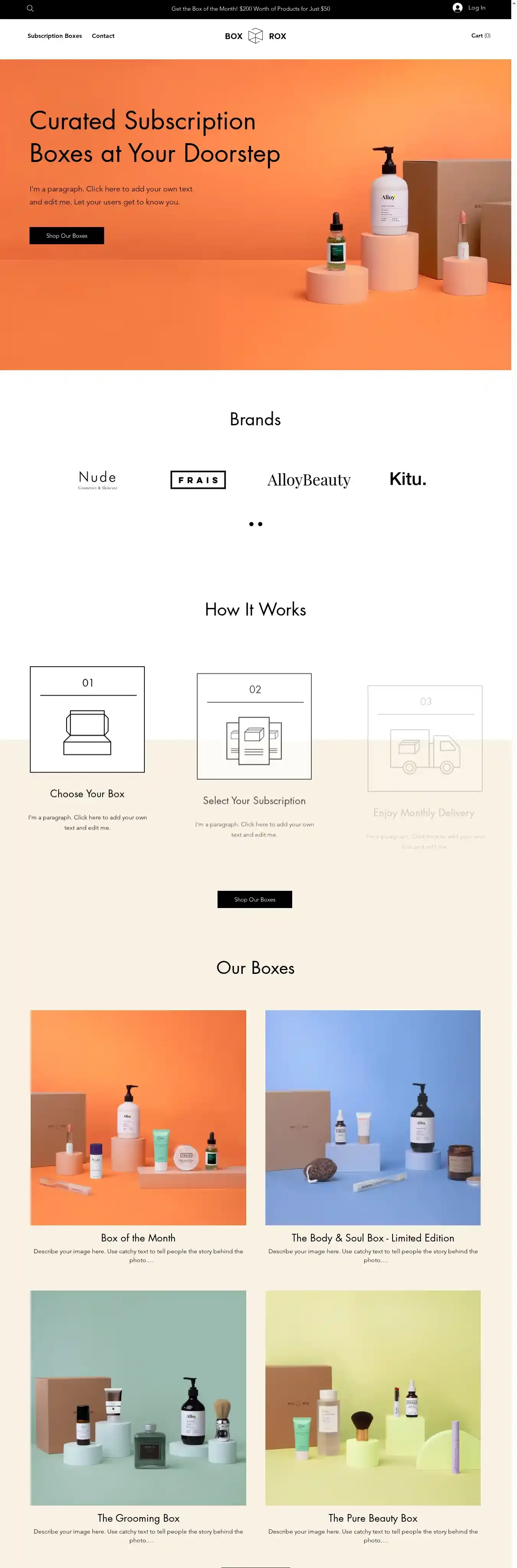 Subscription Box Company home page on desktop