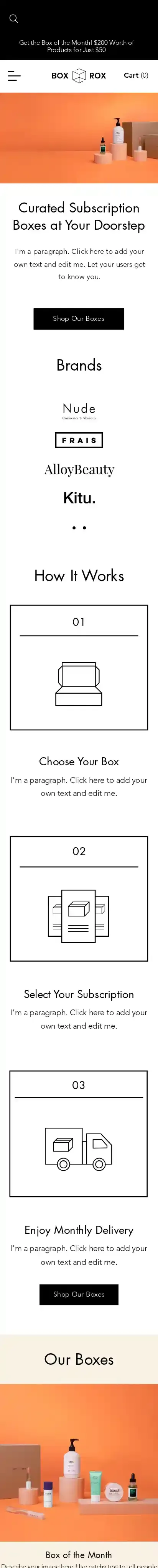 Subscription Box Company home page on mobile
