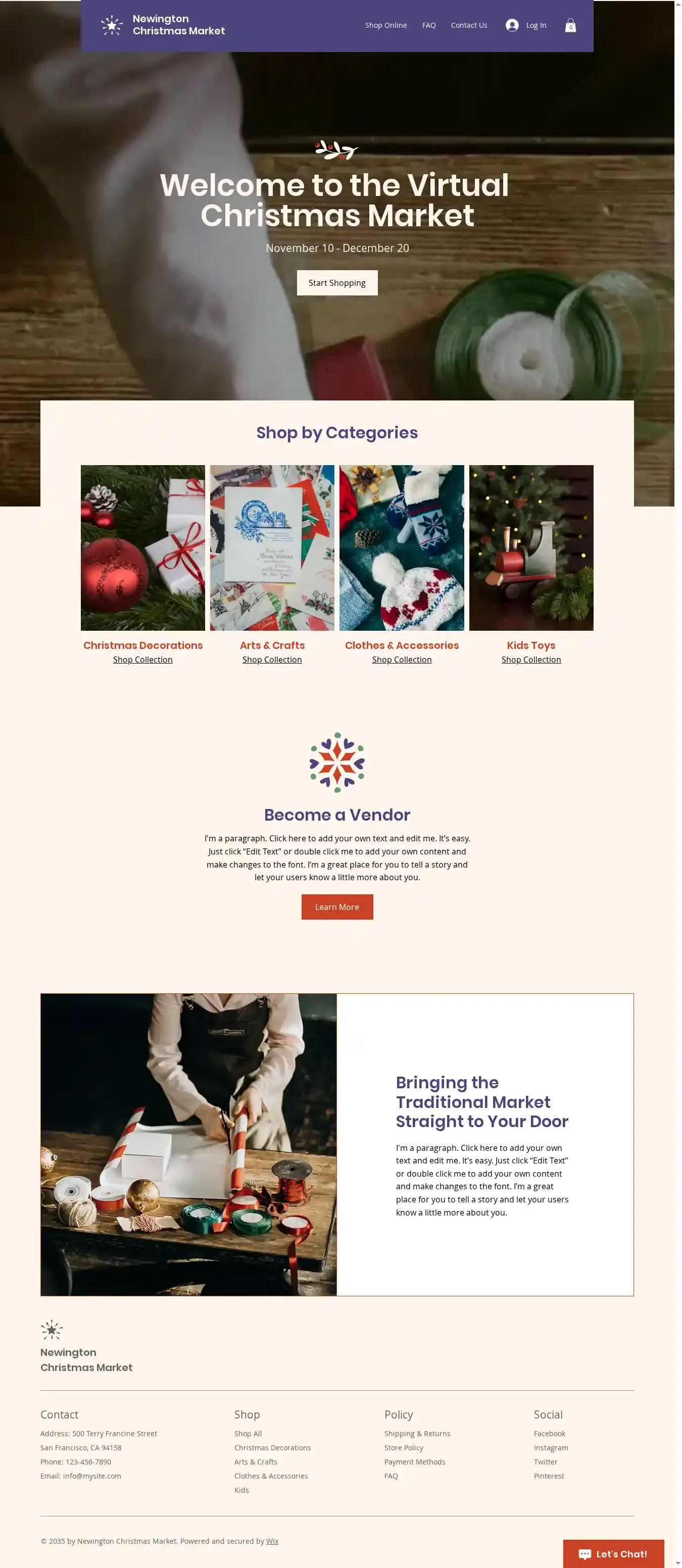Online Christmas Market home page on desktop