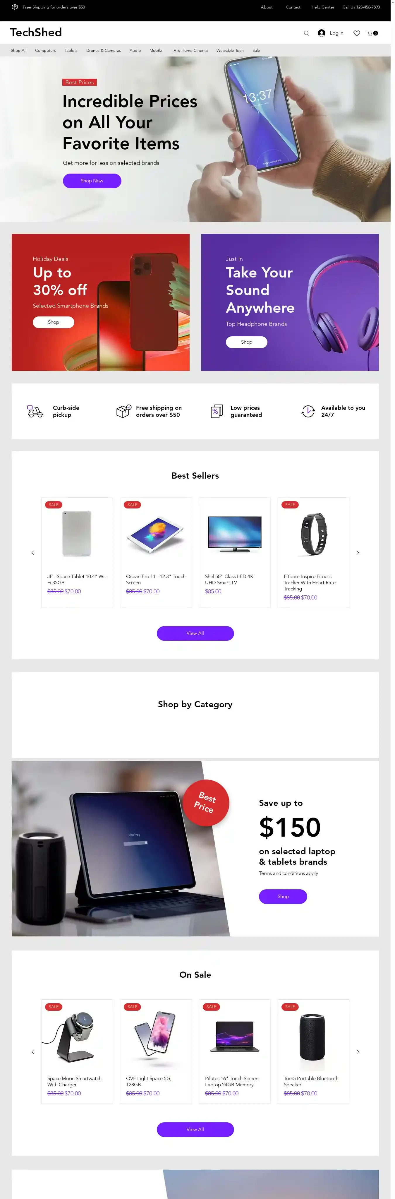 Electronics Store home page on desktop