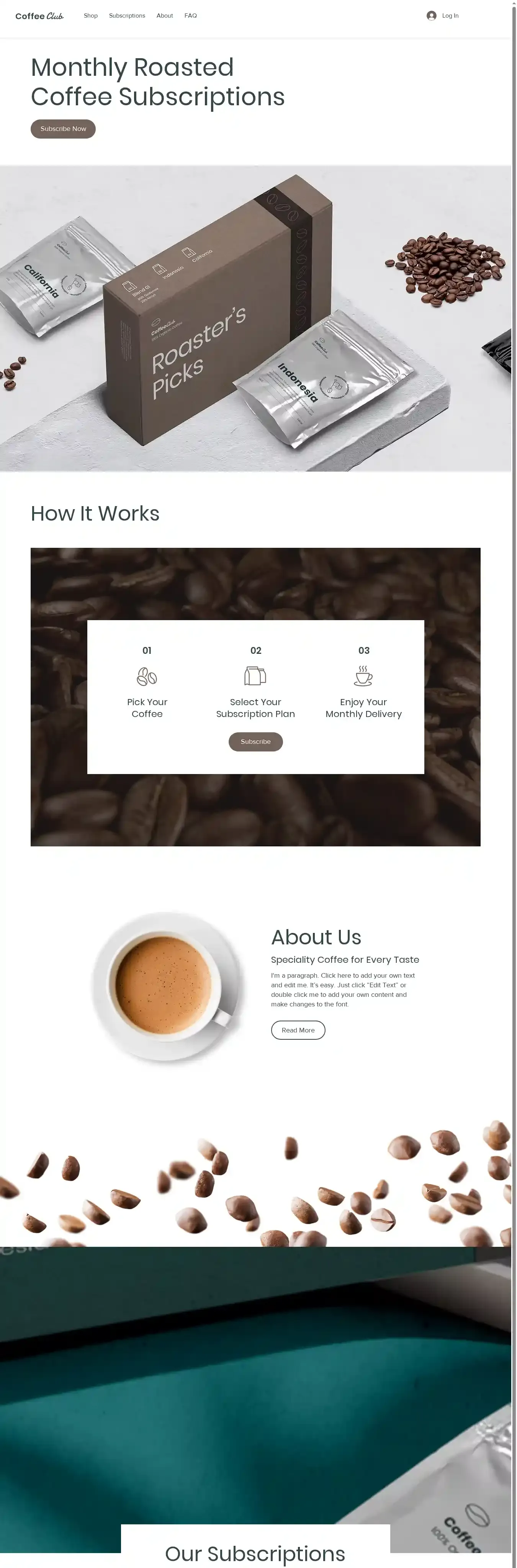 Subscription Box Company home page on desktop
