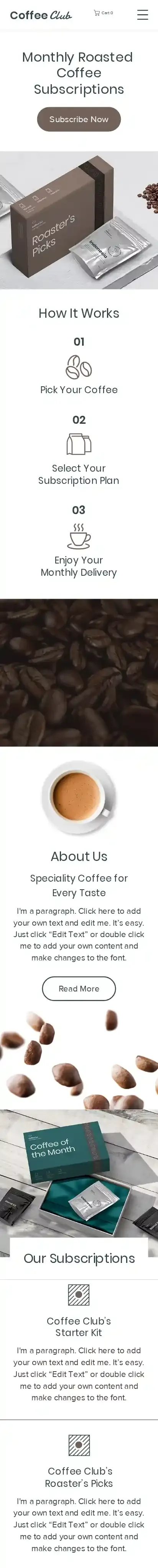 Subscription Box Company home page on mobile