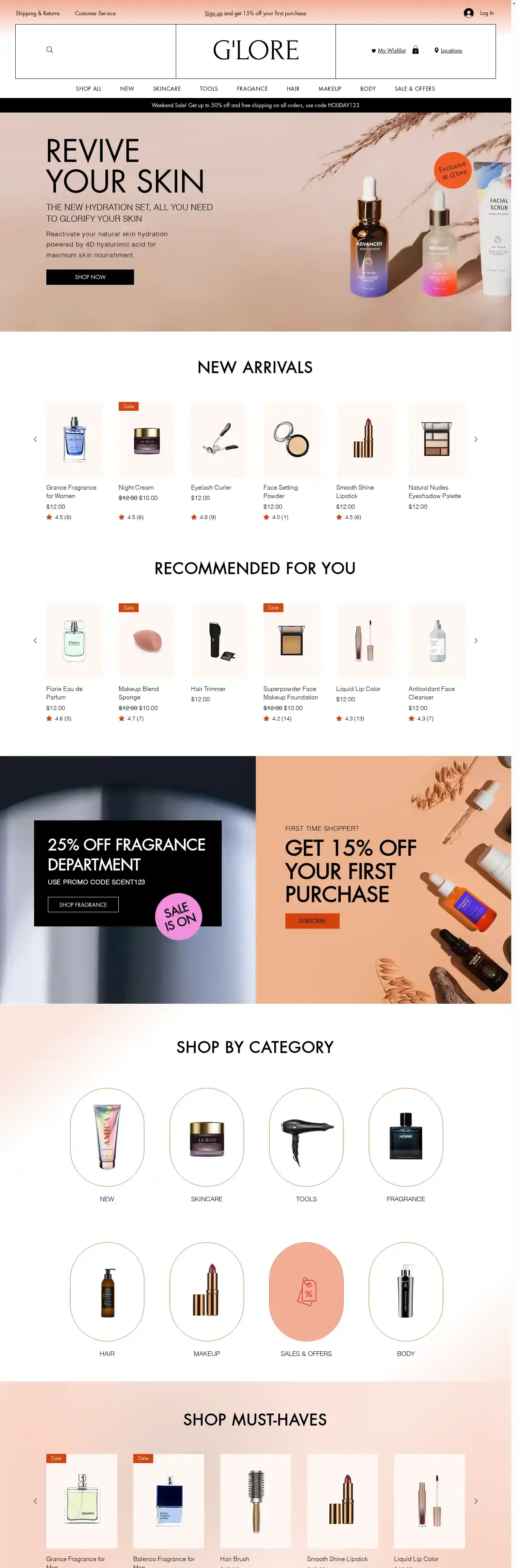 Beauty Supply Store home page on desktop