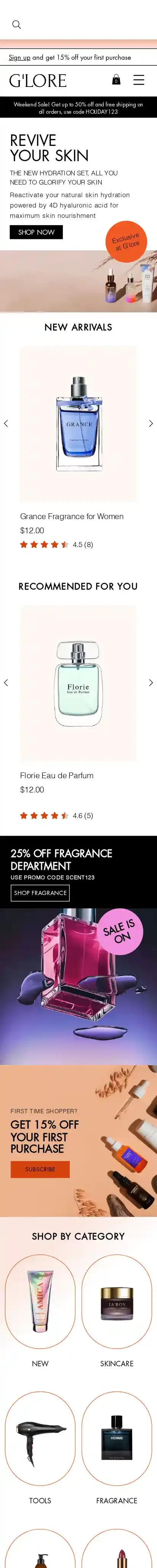 Beauty Supply Store home page on mobile