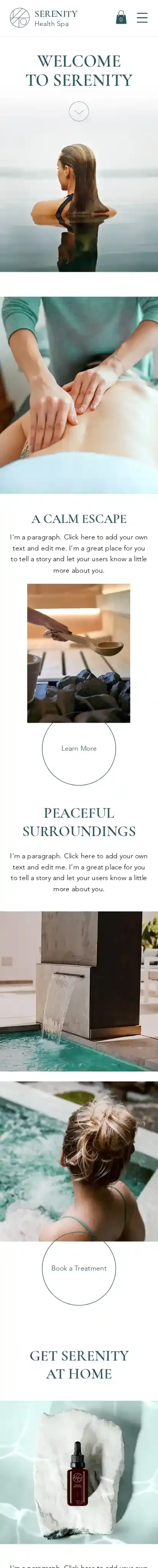 Spa home page on mobile