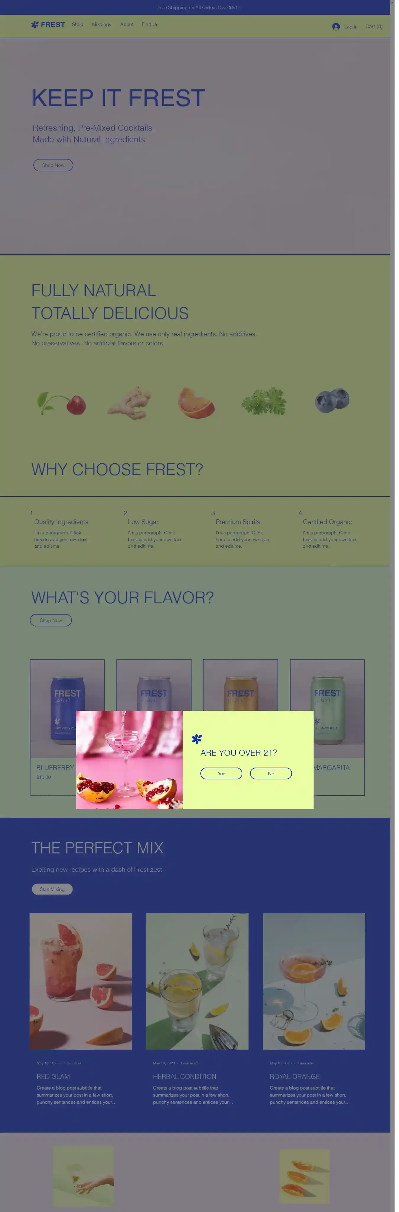Canned Drink Store home page on desktop