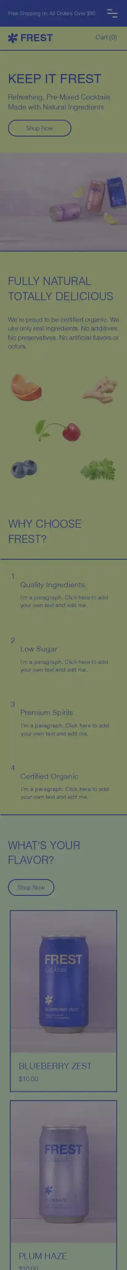 Canned Drink Store home page on mobile